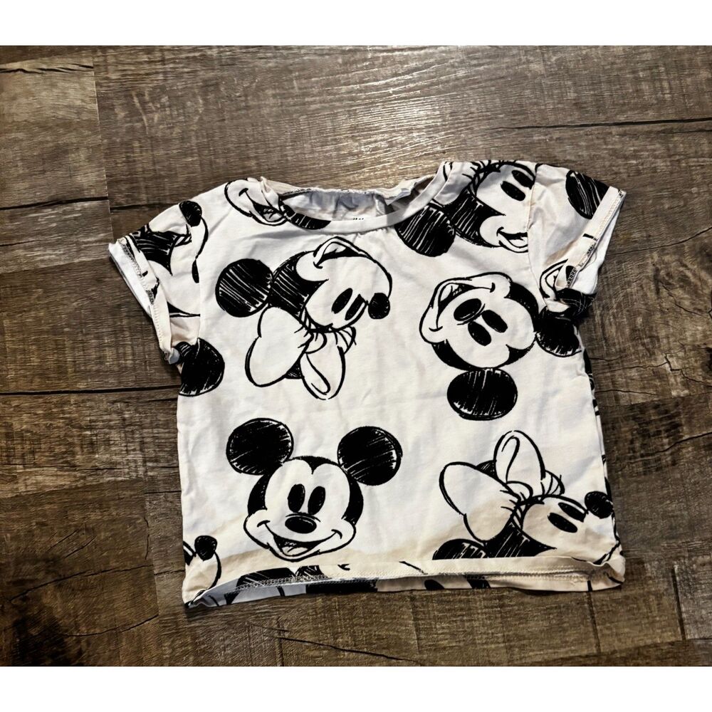 H&M Disney Mickey Mouse Toddler T-Shirt Black White Boys Girls 3/4T